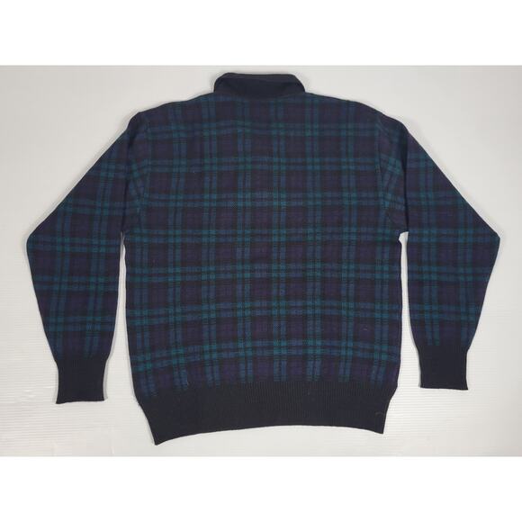 Vintage Mark Shale Mens XL 100% Wool Tartan Green‎ Blue Plaid Christmas Sweater - Picture 2 of 8